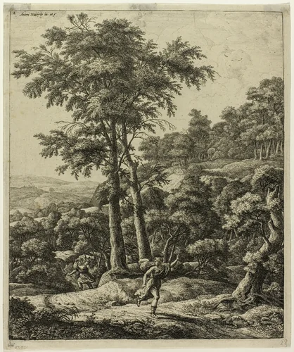 Apollo and Daphne by Anthonie Waterloo, print, 1629-1690