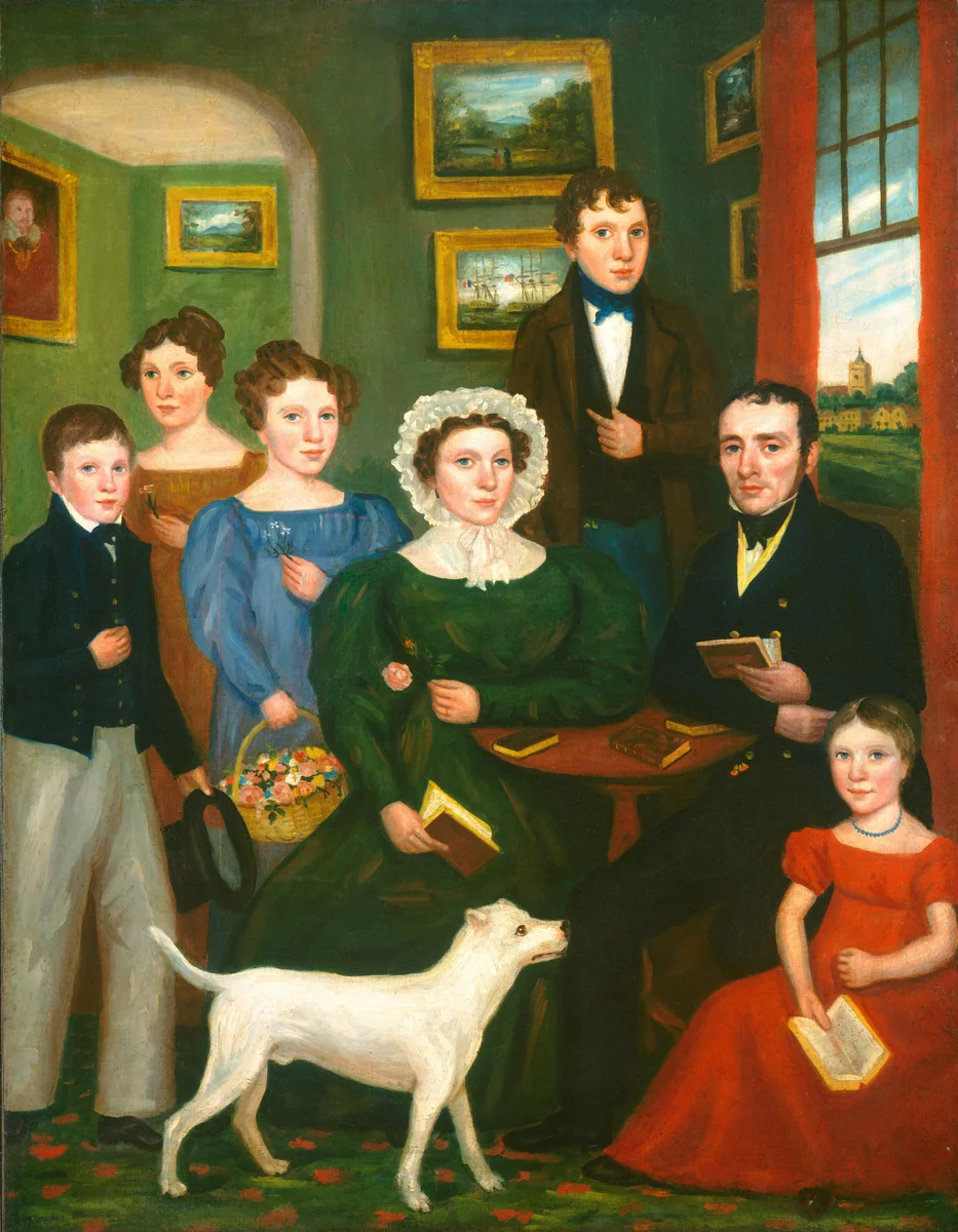 Portrait of an Unknown Family with a Terrier by British 19th Century, painting, 1825-1835