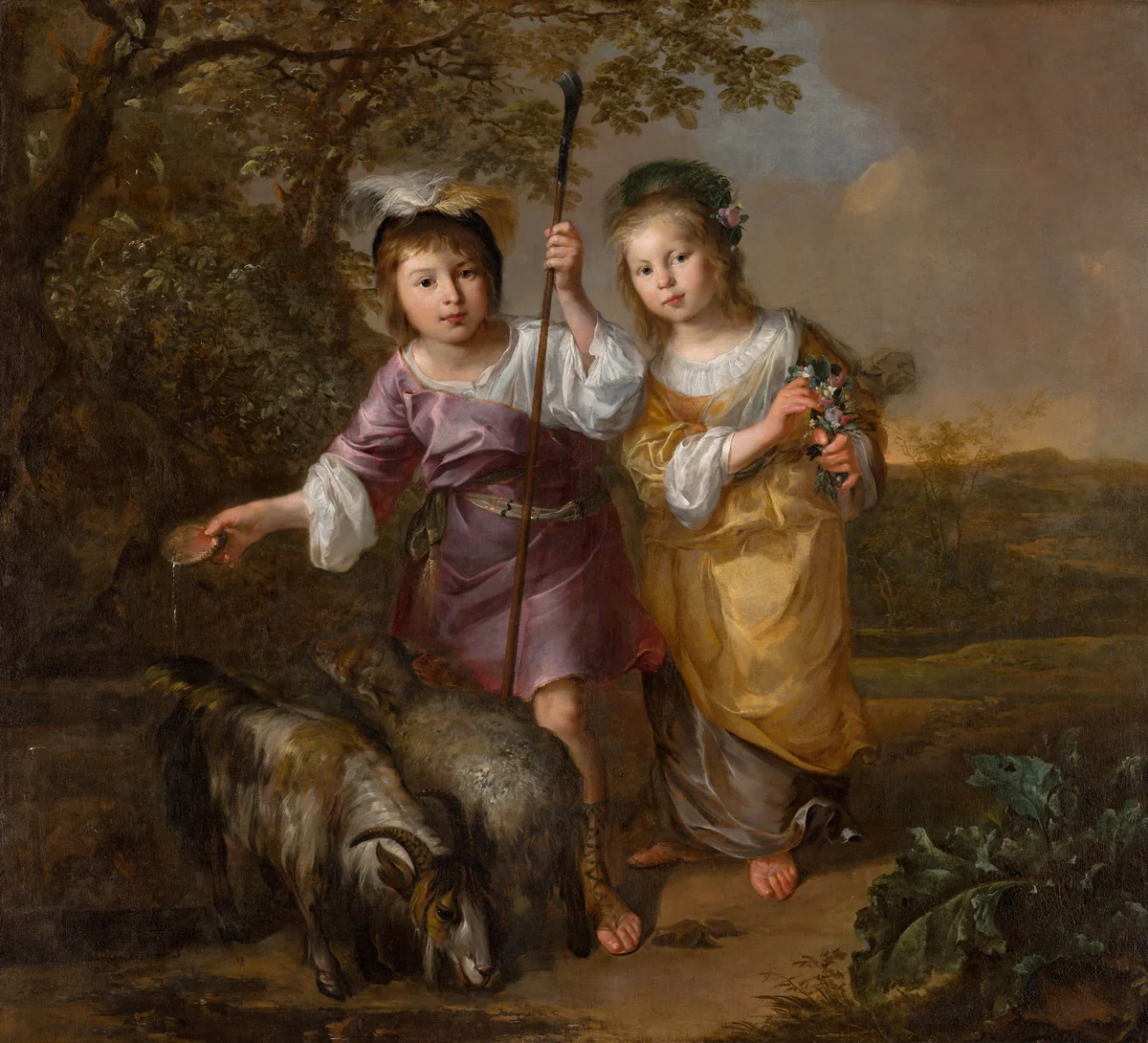 Portrait of Two Children Dressed as Shepherds by Bernard Zwaerdecroon, painting, 1645