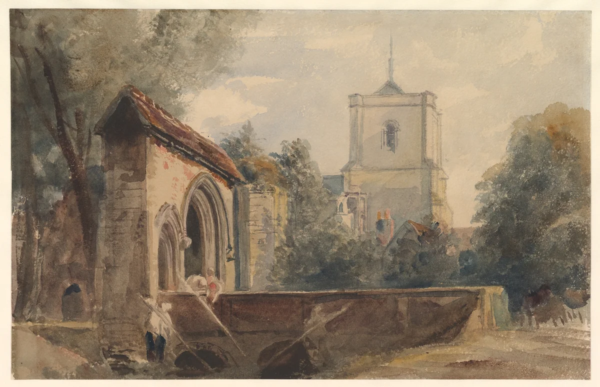 Waltham Abbey, Essex by Peter de Wint, drawing, 1835-1845