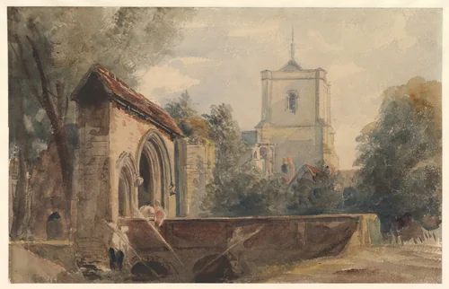 Waltham Abbey, Essex by Peter de Wint, drawing, 1835-1845