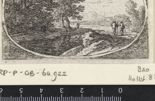 Landschap met drie wandelaars by Herman van Swanevelt, print, 1650-1655
