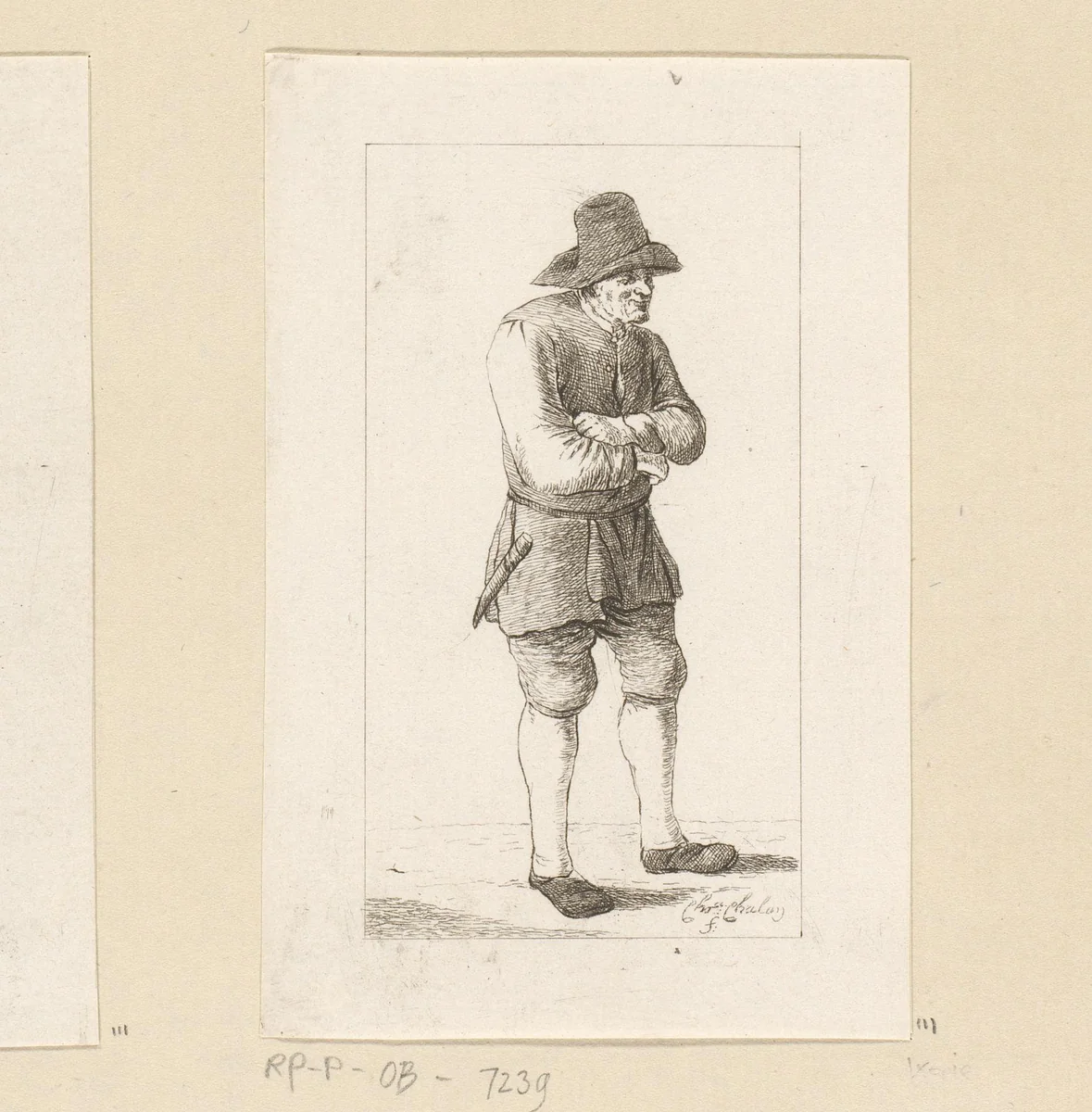 Staande man met armen over elkaar by Pieter de Mare, print, 1779