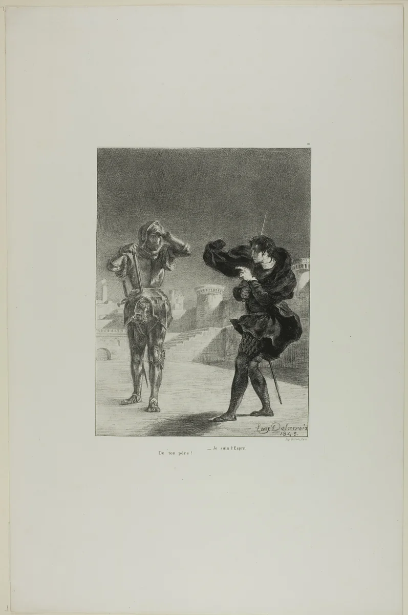 The Ghost on the Platform, plate 3 from Hamlet by Eugène Delacroix, print, 1843