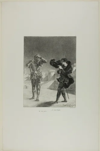 The Ghost on the Platform, plate 3 from Hamlet by Eugène Delacroix, print, 1843