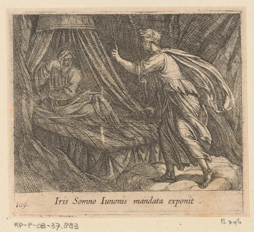 Iris geeft Slaap de opdracht van Juno by Antonio Tempesta, print, 1606