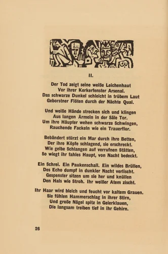Die Irren II (The Mad II) (headpiece, page 26) from Georg Heym: Umbra Vitae (Georg Heym: The Shadow of Life) by Ernst Ludwig Kirchner, volume, 1924