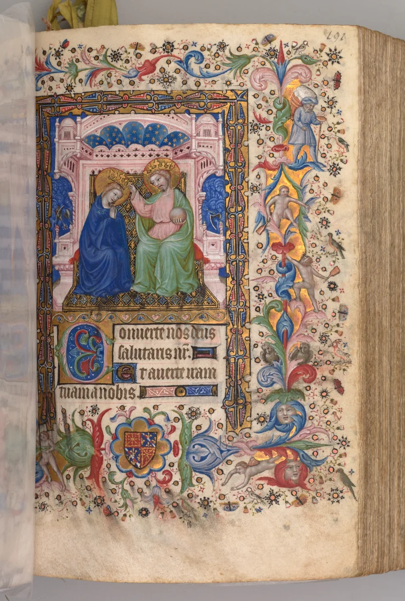 Hours of Charles the Noble, King of Navarre (1361-1425): fol. 96r, Coronation of the Virgin (Compline) by Master of the Brussels Initials and Associates, book, 1400-1410