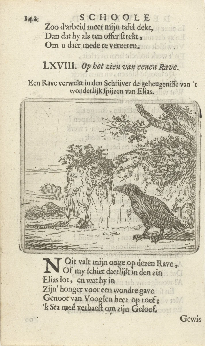 Raaf in een landschap by Arnold Houbraken, print, 1682