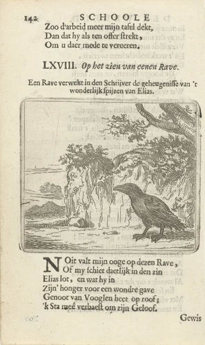 Raaf in een landschap by Arnold Houbraken, print, 1682