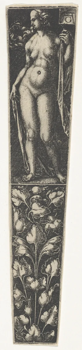 Dagger Sheath with a Nude Woman Above by Heinrich Aldegrever, print, 1527-1555