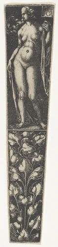 Dagger Sheath with a Nude Woman Above by Heinrich Aldegrever, print, 1527-1555