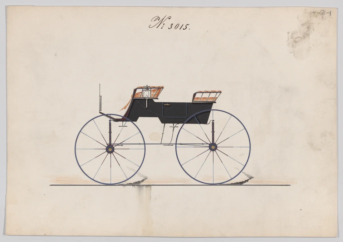 Design for 4 seat Phaeton, no top, no. 3015 by Brewster & Co., drawing, 1874
