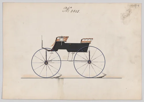 Design for 4 seat Phaeton, no top, no. 3015 by Brewster & Co., drawing, 1874