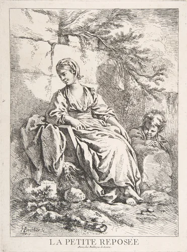 The Young Girl Resting by François Boucher, print, 1756