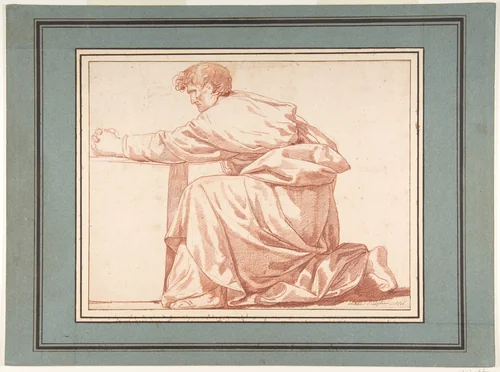 Kneeling Draped Male Figure by Jean Guillaume Moitte, drawing, 1776