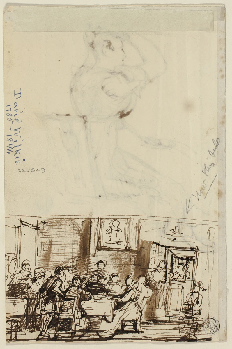 People at a Table (recto), and Study for Cottage Toilet (verso) by David Wilkie, drawing, 1815-1829