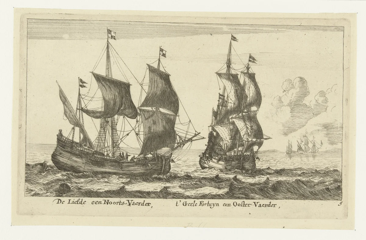 De schepen 't Gele Fortuin en De Liefde by anonymous, print, 1652-1714