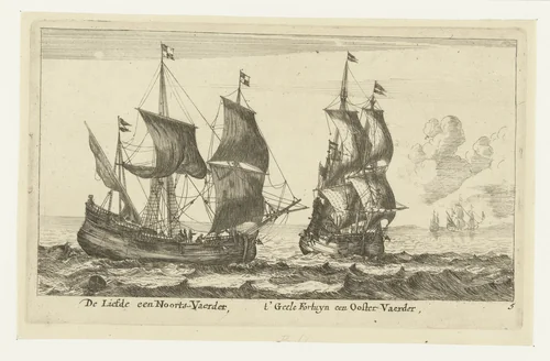 De schepen 't Gele Fortuin en De Liefde by anonymous, print, 1652-1714