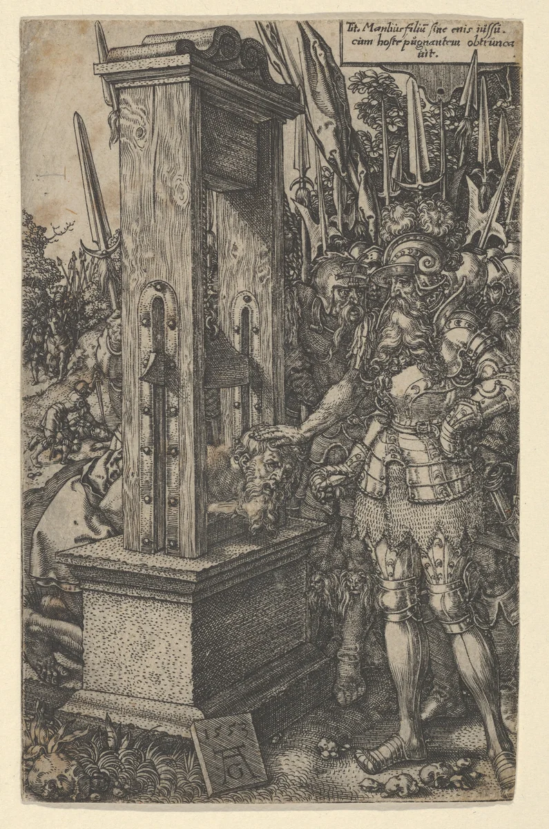 Titus Manlius Torquatus Ordering the Execution of His Son by Heinrich Aldegrever, print, 1553