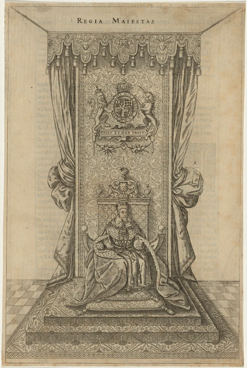 James I Enthroned by Renold Elstrack, print, 1610