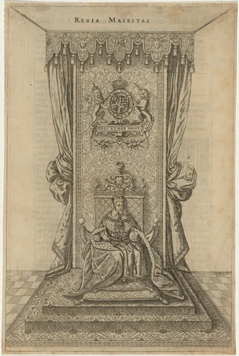James I Enthroned by Renold Elstrack, print, 1610