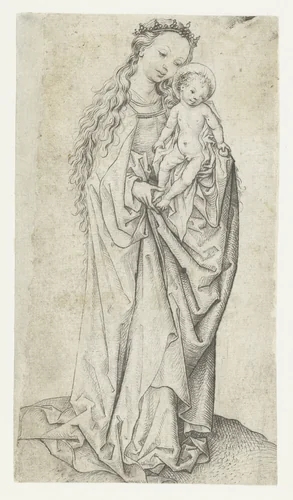 Staande Madonna en kind met appel by Meester van het Amsterdamse Kabinet, print, 1475-1480
