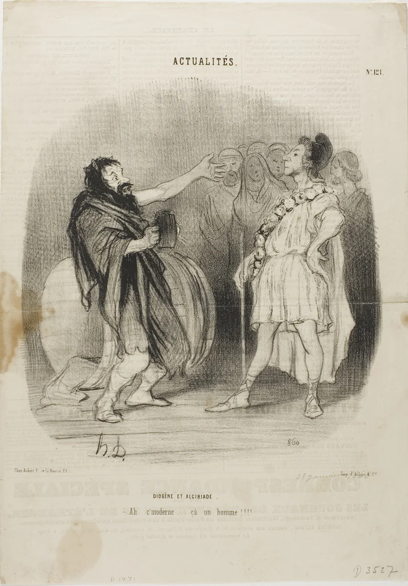 Diogenes and Alcibiades at the Odeon. “- Ah... it's modern....what a man!,” plate 121 from Actualités by Honoré-Victorin Daumier, print, 1846