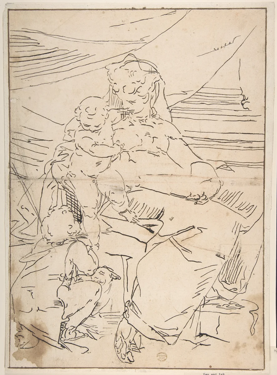 Mary, Infant Christ and Saint John by Luca Cambiaso, drawing, 1527-1585