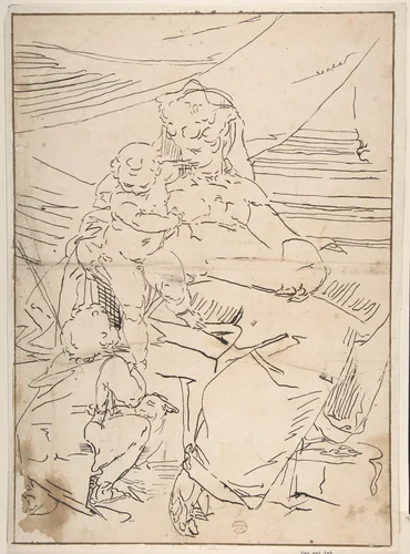 Mary, Infant Christ and Saint John by Luca Cambiaso, drawing, 1527-1585