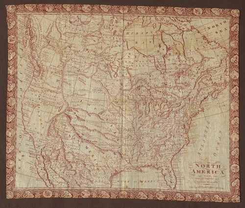 Map of North America (Handkerchief) by Robert Gray, textile, 1811