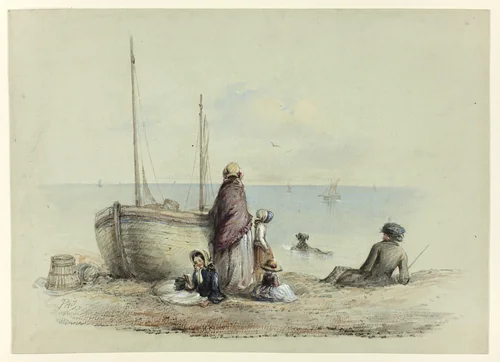 Family on a Beach by Hablot Knight Browne, painting, 1845-1855