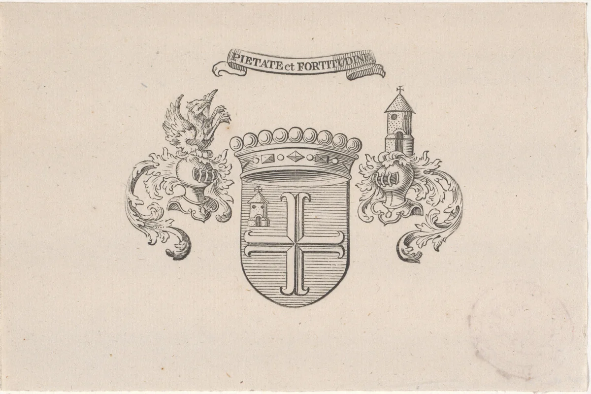 Vignet met het wapen van de familie Van der Capellen by Hendrik Numan, print, 1746-1788