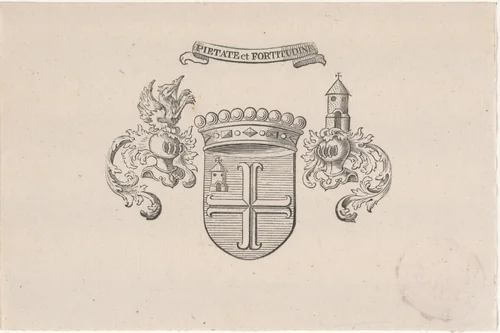 Vignet met het wapen van de familie Van der Capellen by Hendrik Numan, print, 1746-1788