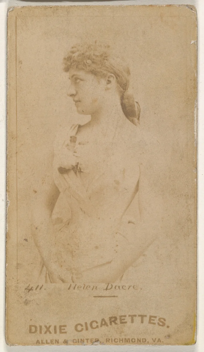 Card 411, Helen Dacre, from the Actors and Actresses series (N45, Type 1) for Virginia Brights Cigarettes by Allen & Ginter, photograph, 1885-1891