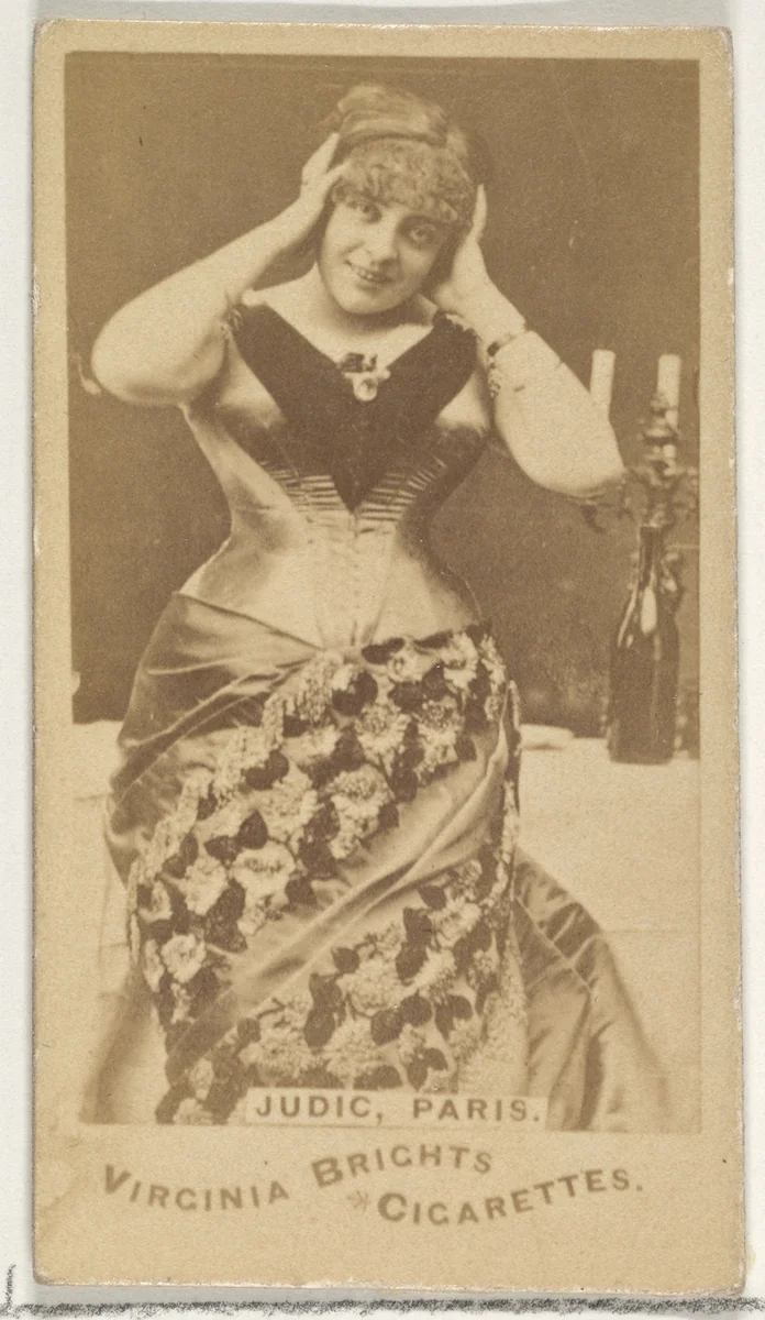 Judic, Paris, from the Actors and Actresses series (N45, Type 1) for Virginia Brights Cigarettes by Allen & Ginter, photograph, 1885-1891