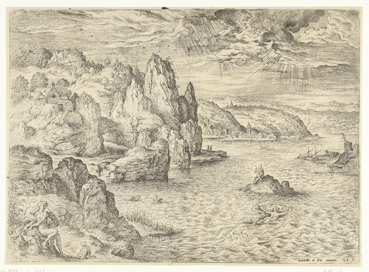 Hero en Leander by Unknown, print, 1551-1558
