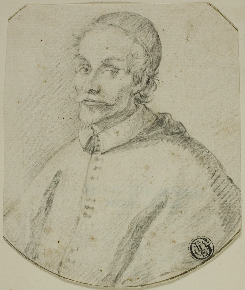 Portrait Bust of a Cardinal by Claude Mellan, drawing, 1618-1688