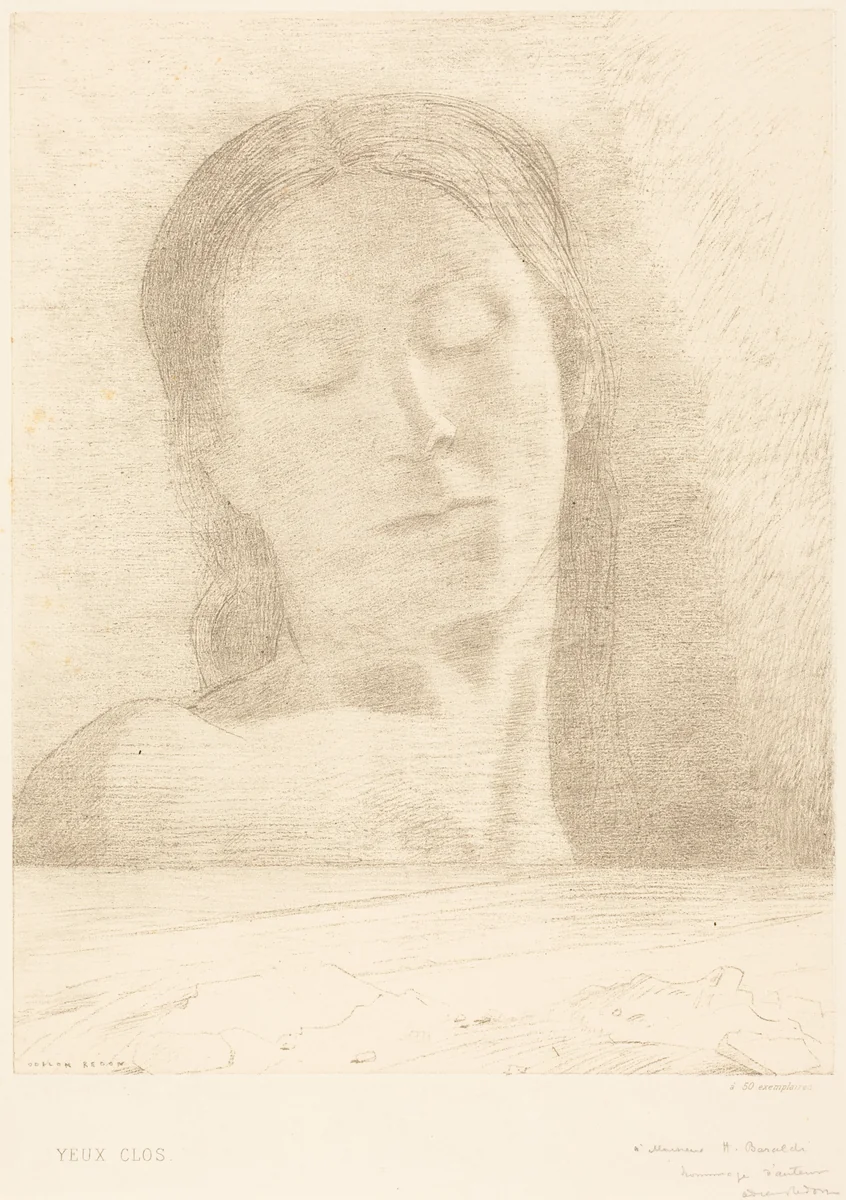 Yeux Clos (Closed Eyes) by Odilon Redon, print, 1890