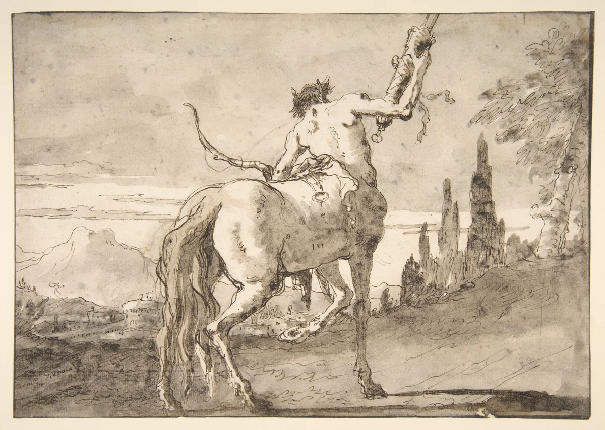 Centaur Holding Up a Quiver by Giovanni Domenico Tiepolo, drawing, 1727-1804