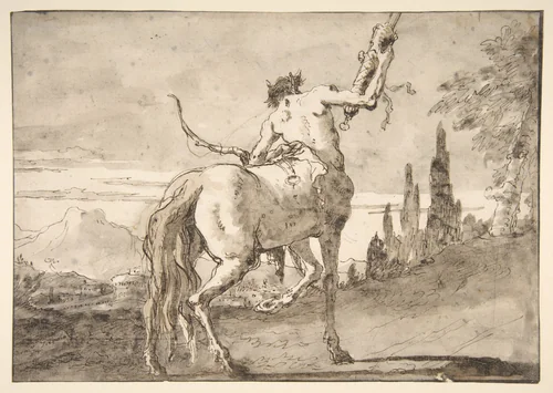 Centaur Holding Up a Quiver by Giovanni Domenico Tiepolo, drawing, 1727-1804