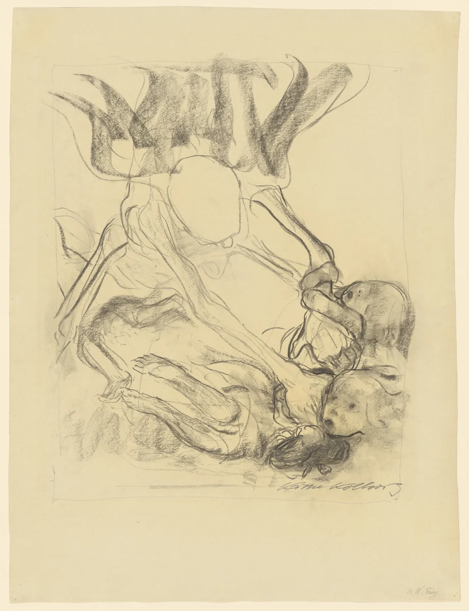 Death Seizes the Children (Tod greift in Kinderschar) by Käthe Kollwitz, drawing, 1934
