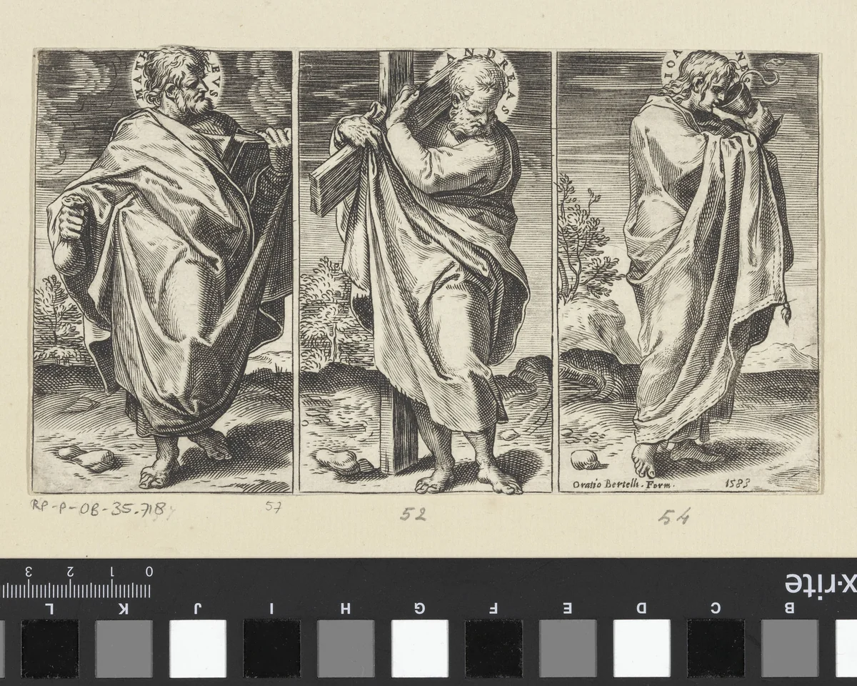 Matteüs, Andreas en Johannes by Agostino Carracci, print, 1583