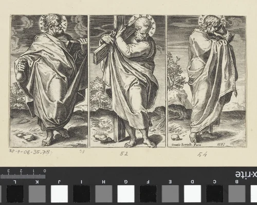 Matteüs, Andreas en Johannes by Agostino Carracci, print, 1583