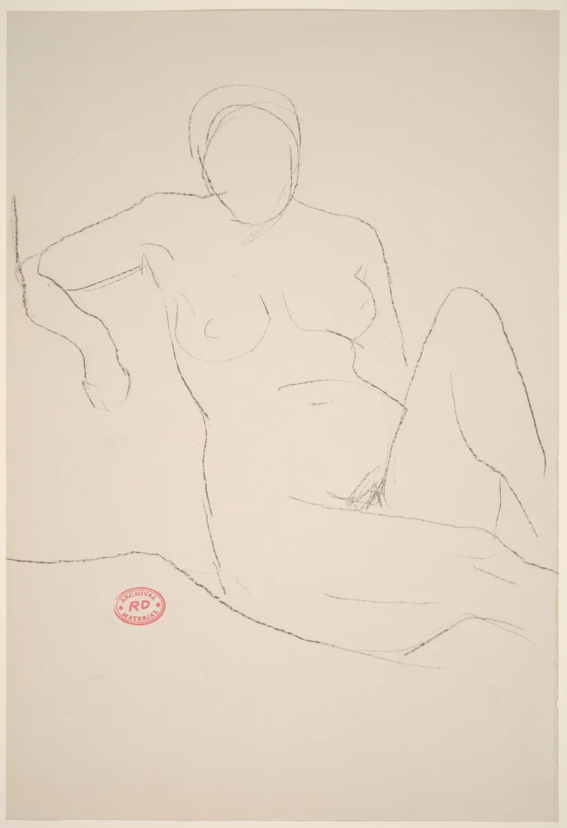 Untitled [seated female nude with right arm over support] by Richard Diebenkorn, drawing, 1955-1967
