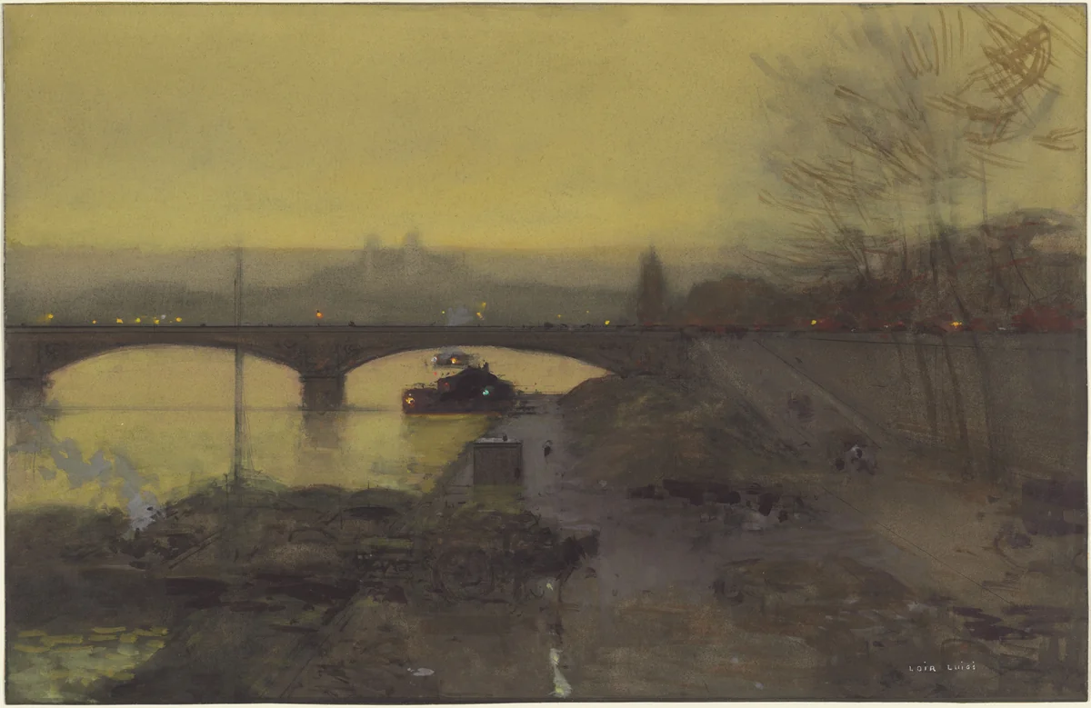 The Pont d'Alma at Twilight by Luigi Loir, drawing, 1909-1919