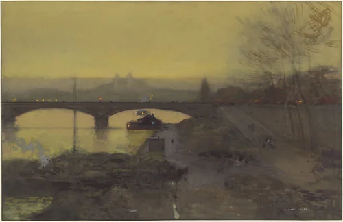 The Pont d'Alma at Twilight by Luigi Loir, drawing, 1909-1919