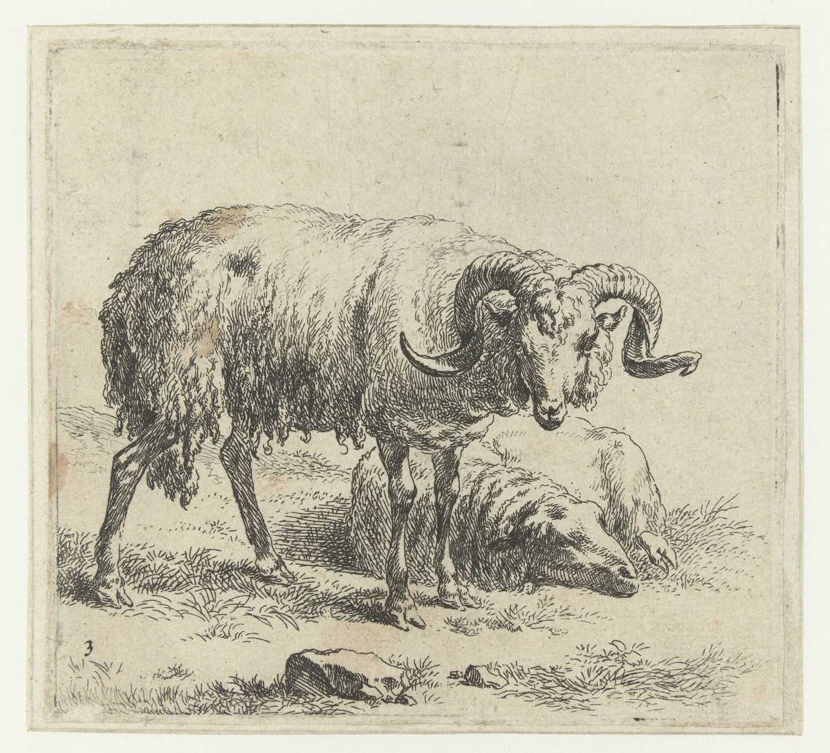 Ram en schaap by Nicolaes Pietersz Berchem, print, 1648-1652