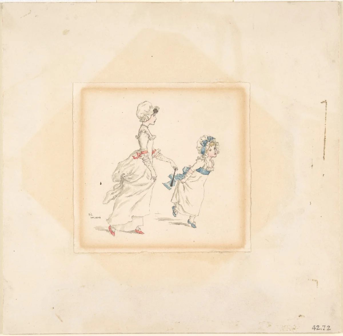 Woman and Child by Kate Greenaway, drawing, 1883