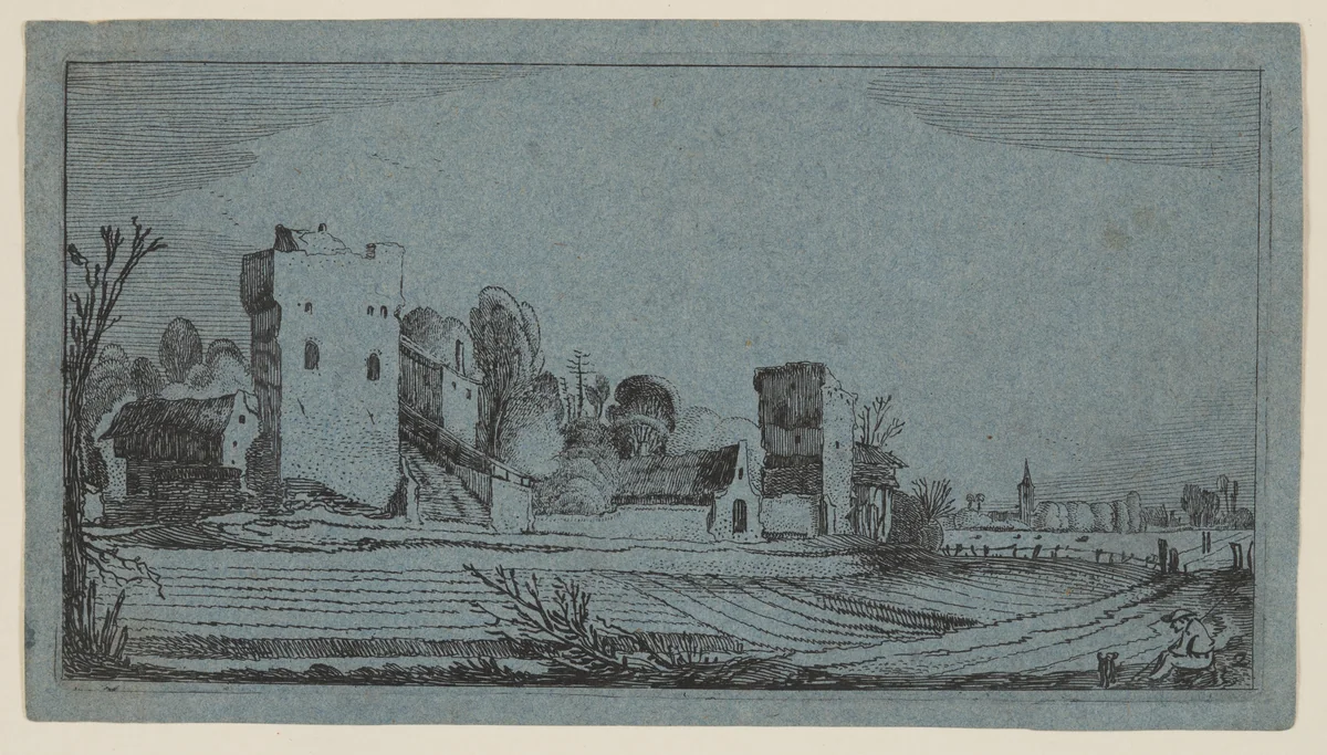 Fields Before Ruins Transformed into Farms, from Twelve landscapes with Figures by Gillis van Scheyndel, print, 1624